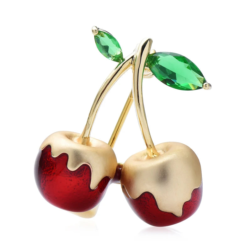 Enamel Cream Cherry Brooches 2-color Fruits Summer Party Office Brooch Pins