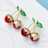 Enamel Cream Cherry Brooches 2-color Fruits Summer Party Office Brooch Pins