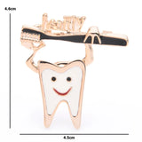 Enamel Tooth Toothbrush Brooches Women Silver Tooth Healthy Dentist Brooch
