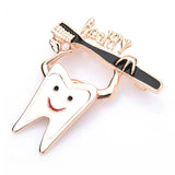 Enamel Tooth Toothbrush Brooches Women Silver Tooth Healthy Dentist Brooch