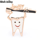 Enamel Tooth Toothbrush Brooches Women Silver Tooth Healthy Dentist Brooch