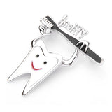Enamel Tooth Toothbrush Brooches Women Silver Tooth Healthy Dentist Brooch
