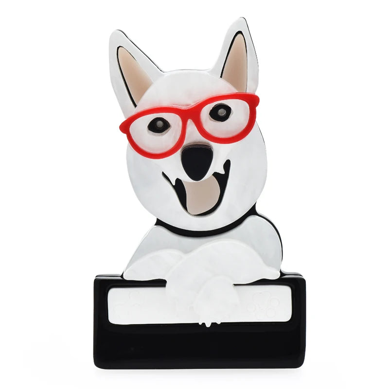 Cute Acrylic Dog Brooch Pin Glasses Puppy Animal Jewelry