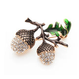 Pine Tower Enamel Brooch Rhinestone Oak Acorns