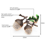 Pine Tower Enamel Brooch Rhinestone Oak Acorns