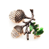 Pine Tower Enamel Brooch Rhinestone Oak Acorns