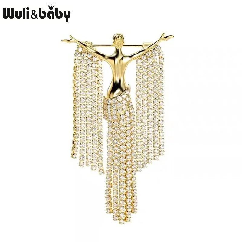 Rhinestone Lady Figure Brooches Beauty Girl Brooch Pins
