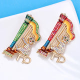 Music Cat Brooch Playing Harp Multicolor Rhinestone Animal