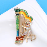 Music Cat Brooch Playing Harp Multicolor Rhinestone Animal