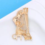 Music Cat Brooch Playing Harp Multicolor Rhinestone Animal