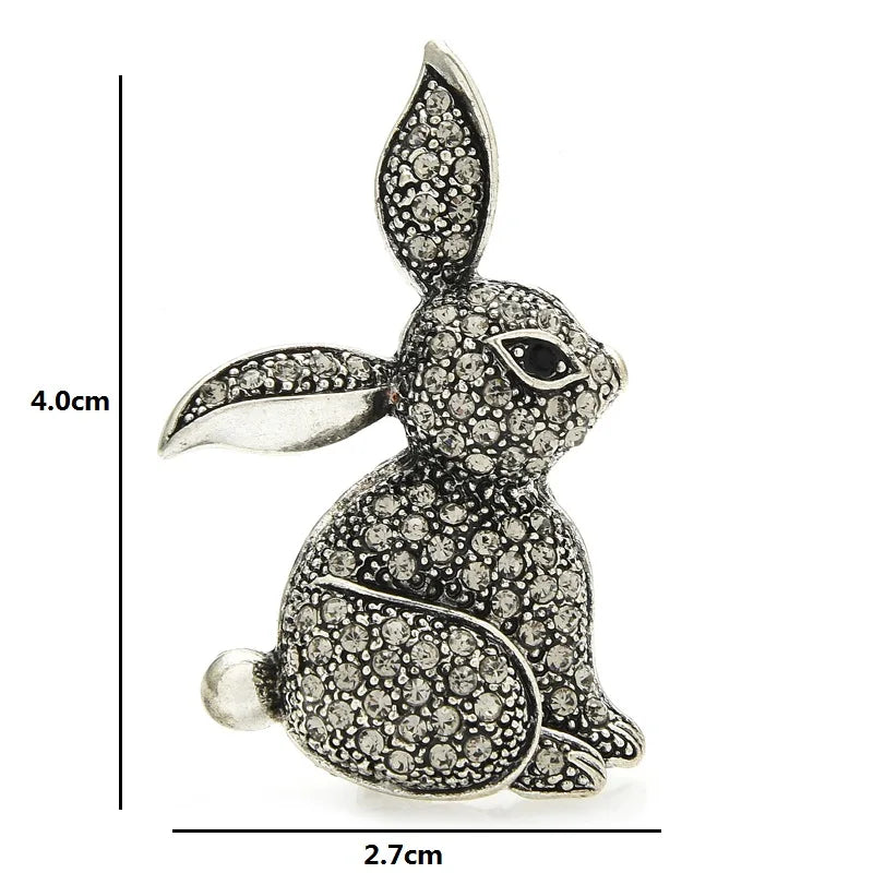 Vintage Rhinestone Rabbit Brooch Unisex Bunny Animal Pin