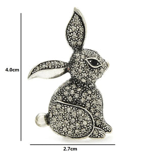 Vintage Rhinestone Rabbit Brooch Unisex Bunny Animal Pin