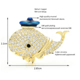 Hat Whale Fish Brooches 2-color Czech Rhinestone Sea Animal Pins