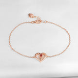 925 Silver Rose Red Zircon Heart Chain Bracelet 0.15Ct