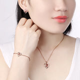 925 Silver Rose Red Zircon Heart Chain Bracelet 0.15Ct