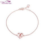 925 Silver Rose Red Zircon Heart Chain Bracelet 0.15Ct