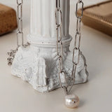 ZFSILVER S925 Sterling Silver Oval Baroque Necklace For Women