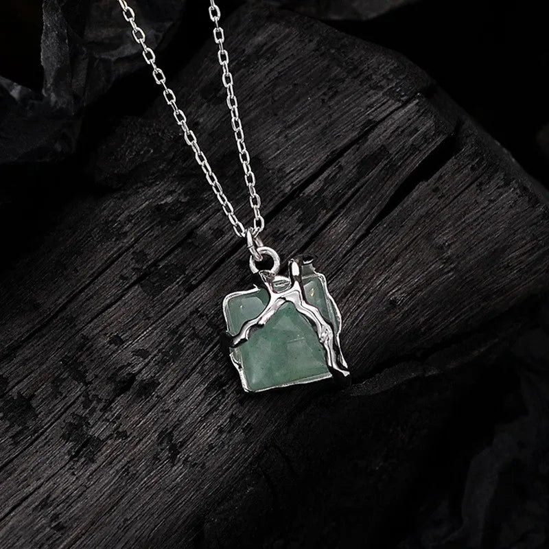 925 Silver Green Aventurine Necklace For Women Party Wedding Chram Jewelry