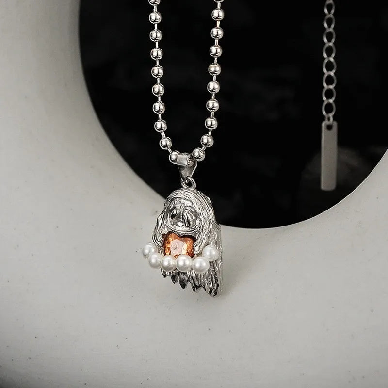 925 Silver Zircon Heart Ghost Necklace For Women Wedding Party