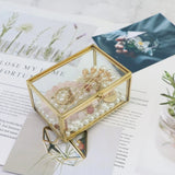 Vintage Glass Metal Jewelry Box Slanted Lid Shadow Box Keepsake Storage