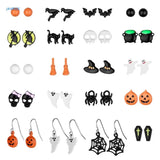 Halloween 20 Pairs Card Jack-o-lantern Stud Earrings Dark Skull Head Earrings