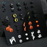 Halloween 20 Pairs Card Jack-o-lantern Stud Earrings Dark Skull Head Earrings