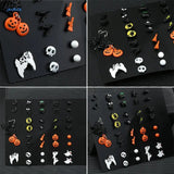 Halloween 20 Pairs Card Jack-o-lantern Stud Earrings Dark Skull Head Earrings
