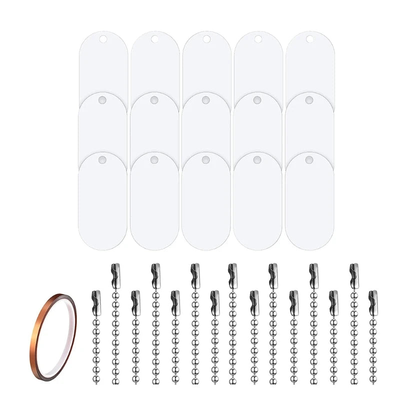 X7YA 31Pcs Dog Tag with Adjustable Strap Blank Sublimation Stamping Tag Metal