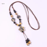 Boho Ethnic Long Necklace with Flower Charm Bead Tassel - Colorful