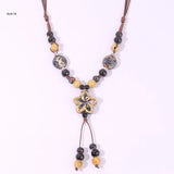 Boho Ethnic Long Necklace with Flower Charm Bead Tassel - Colorful