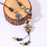Boho Ethnic Long Necklace with Flower Charm Bead Tassel - Colorful