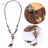 Boho Ethnic Long Necklace with Flower Charm Bead Tassel - Colorful