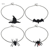 Punk Bat Charm Necklace Halloween Spiders Pendant Witch Hat Choker