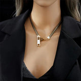 X7YA Zipper Choker Necklace Thick Clavicle Chain Collar