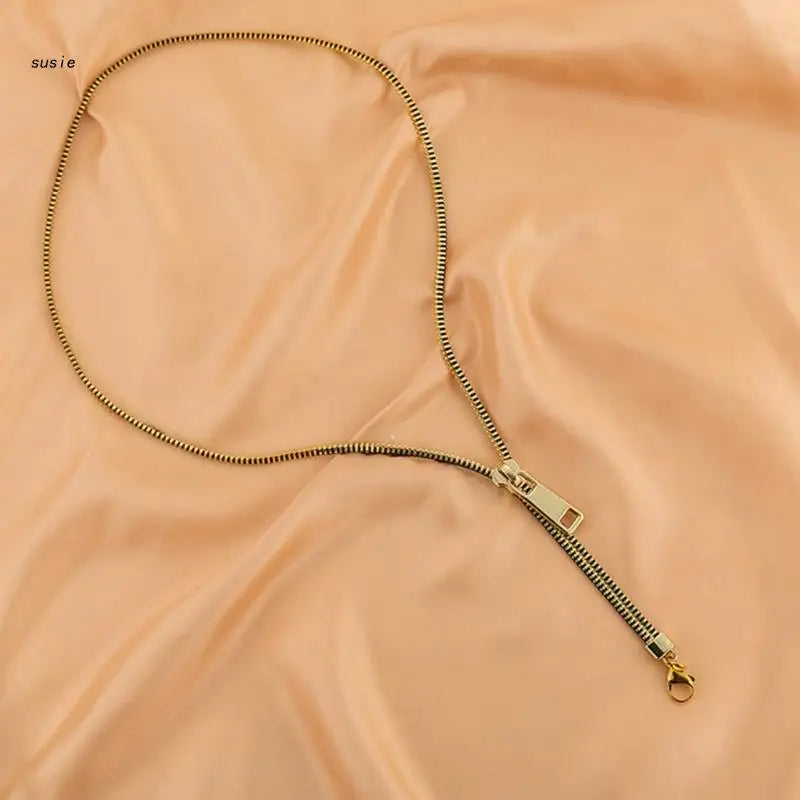 X7YA Zipper Choker Necklace Thick Clavicle Chain Collar