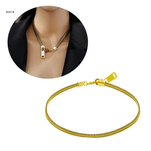 X7YA Zipper Choker Necklace Thick Clavicle Chain Collar