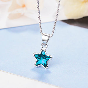 925 Silver Crystal Star Pendant Necklace Charm Jewelry