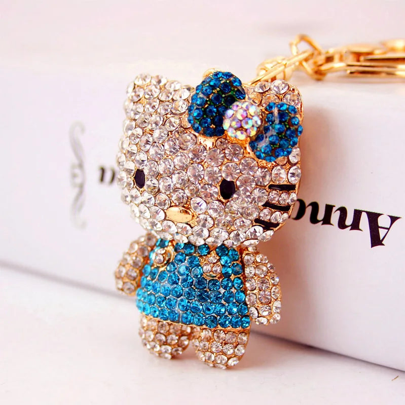 Rhinestone Bowknot Kitten Keychain Lady Bag Metal Pendant