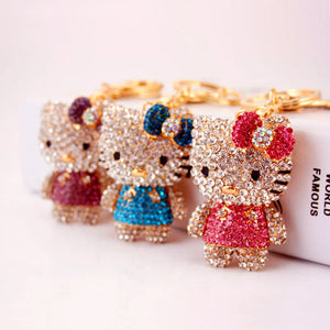 Rhinestone Bowknot Kitten Keychain Lady Bag Metal Pendant