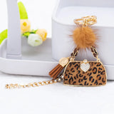 Leopard Print Fabric Handbag Model Keychain Jewelry Ladies Bag Pendant