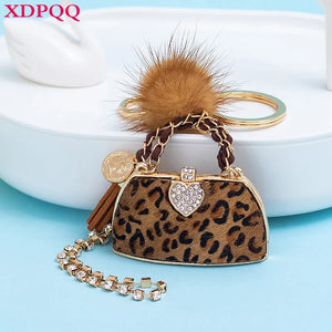 Leopard Print Fabric Handbag Model Keychain Jewelry Ladies Bag Pendant