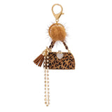 Leopard Print Fabric Handbag Model Keychain Jewelry Ladies Bag Pendant