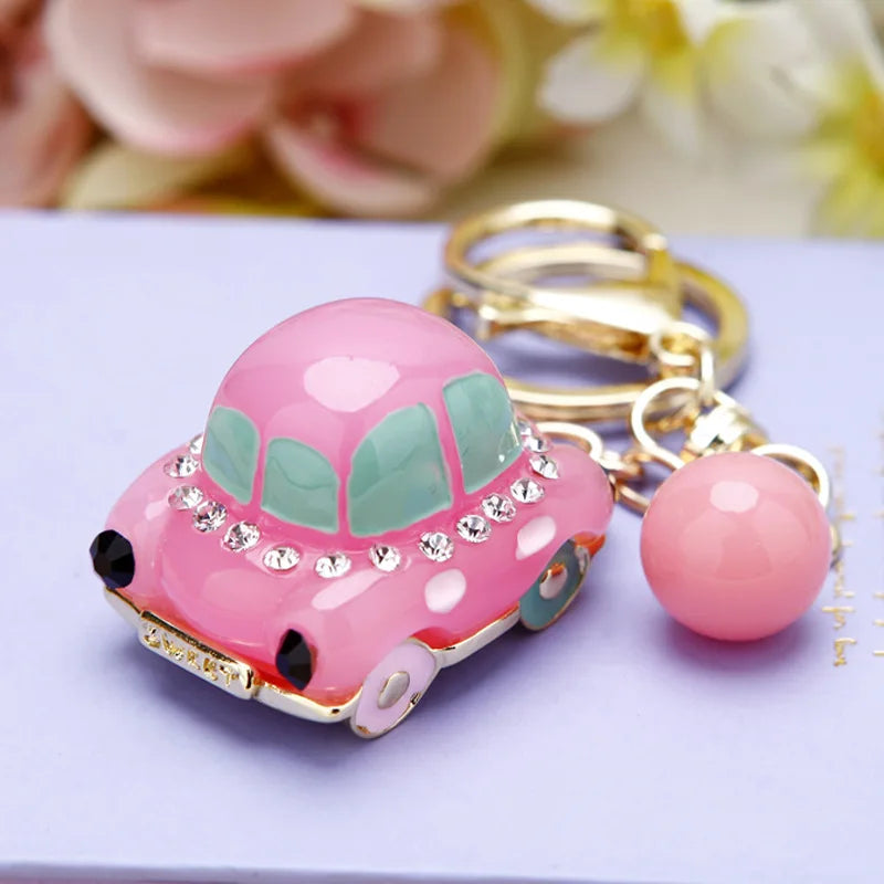 Mini Car Hair Keychain Metal Female Bag Pendant Keychain Ring