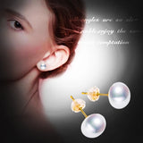 18K Pearl Earrings Natural Freshwater Au 750 Yellow Stud Earrings