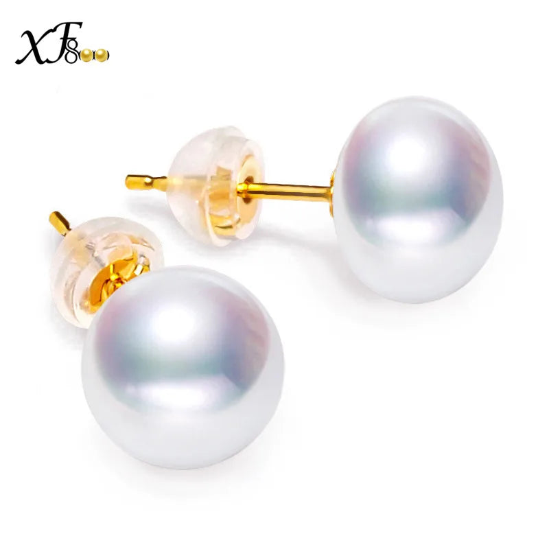 18K Pearl Earrings Natural Freshwater Au 750 Yellow Stud Earrings