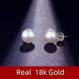 18K Pearl Earrings Natural Freshwater Au 750 Yellow Stud Earrings