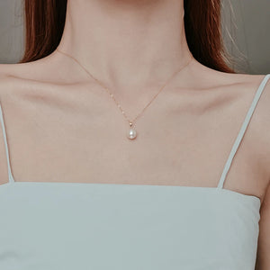 18K Freshwater Pearl Pendant Necklace Au750 Fine Jewelry Women Gift 925 Chain