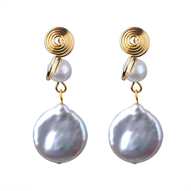 Baroque Freshwater Pearl DIY Retro Clip Earrings for Women