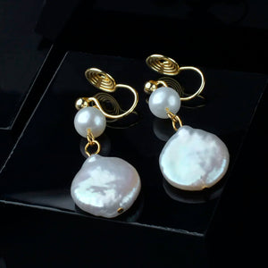 Baroque Freshwater Pearl DIY Retro Clip Earrings for Women