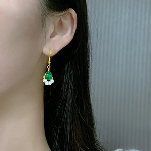 Freshwater Pearl Drop Earrings Green Agate 8-9mm Fine Anniversary Gift
